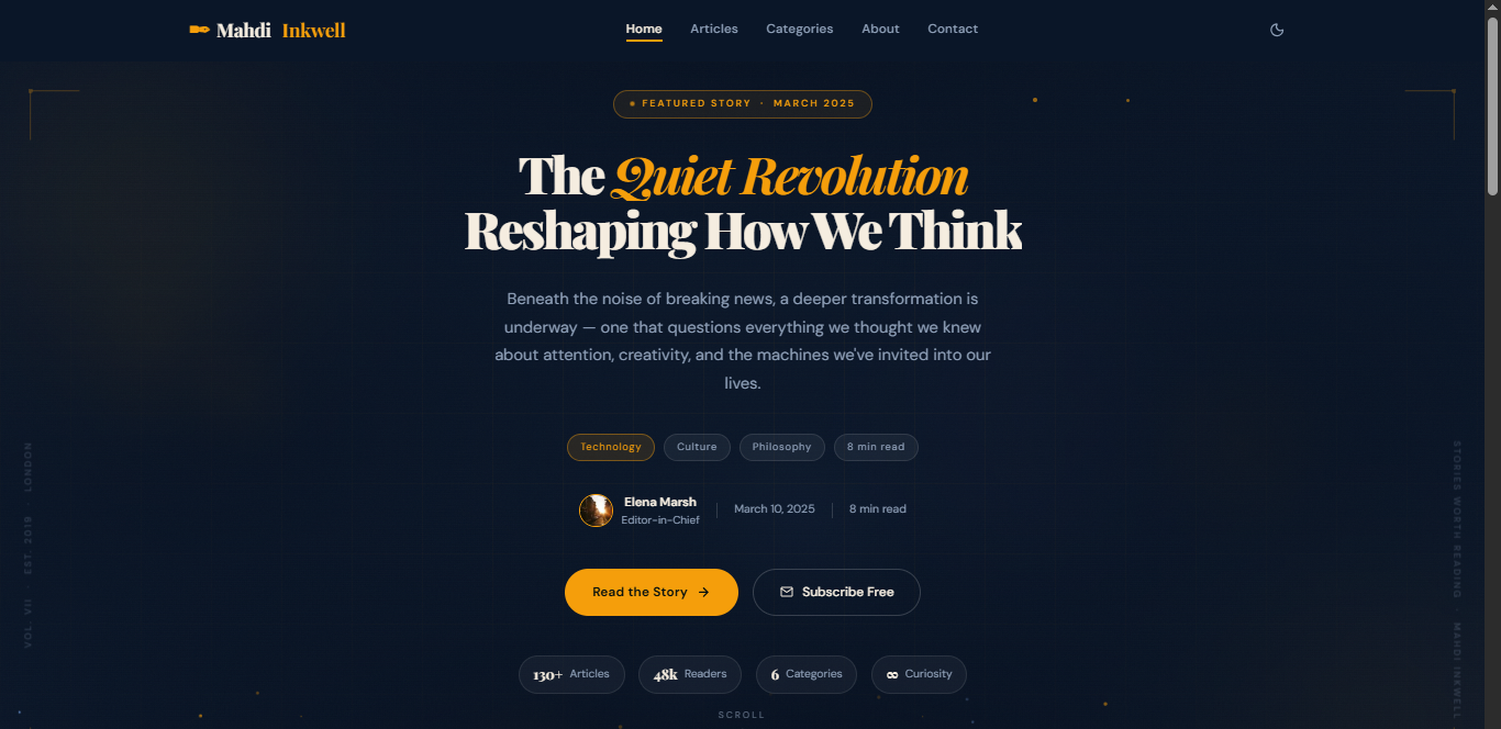 Mahdi Inkwell Premium Editorial Blog Screenshot